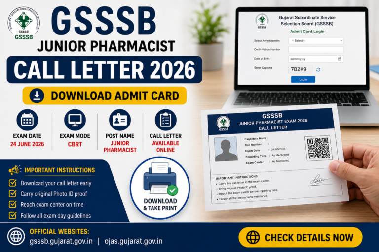 GSSSB Junior Pharmacist Call Letter 2026