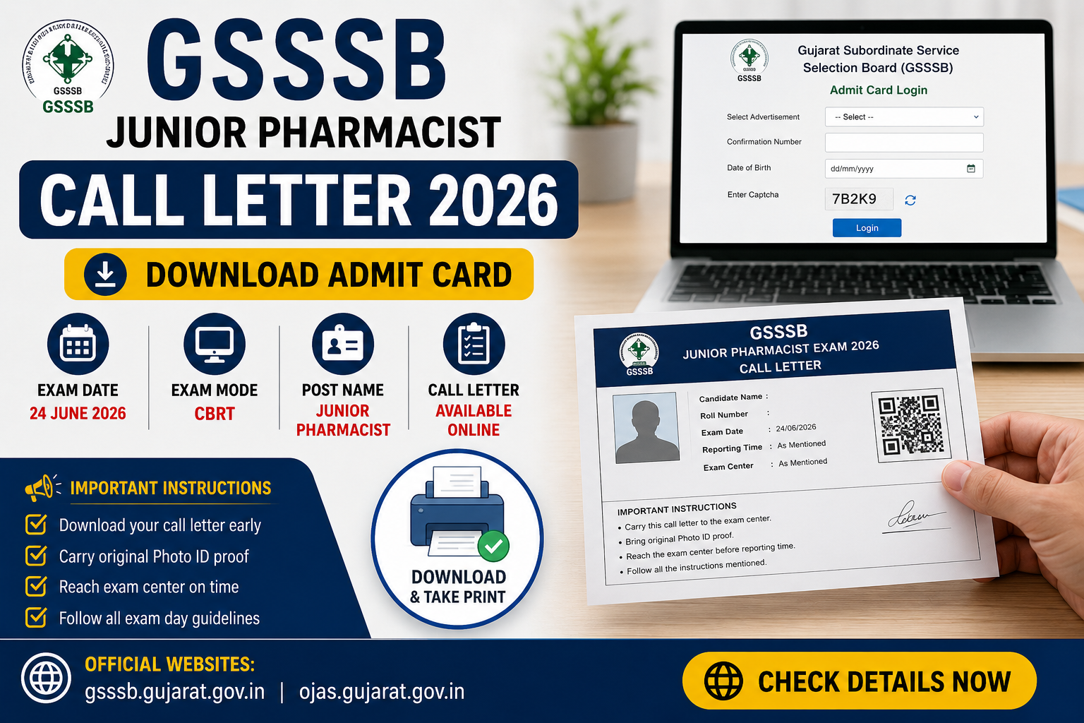 GSSSB Junior Pharmacist Call Letter 2026